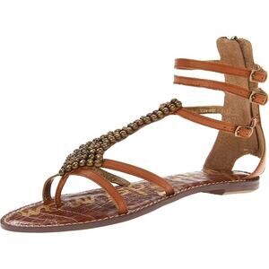 Sam Edelman Womens 6 Tan Ginger Beaded Gladiator Sandals Strappy Leather OS22-15